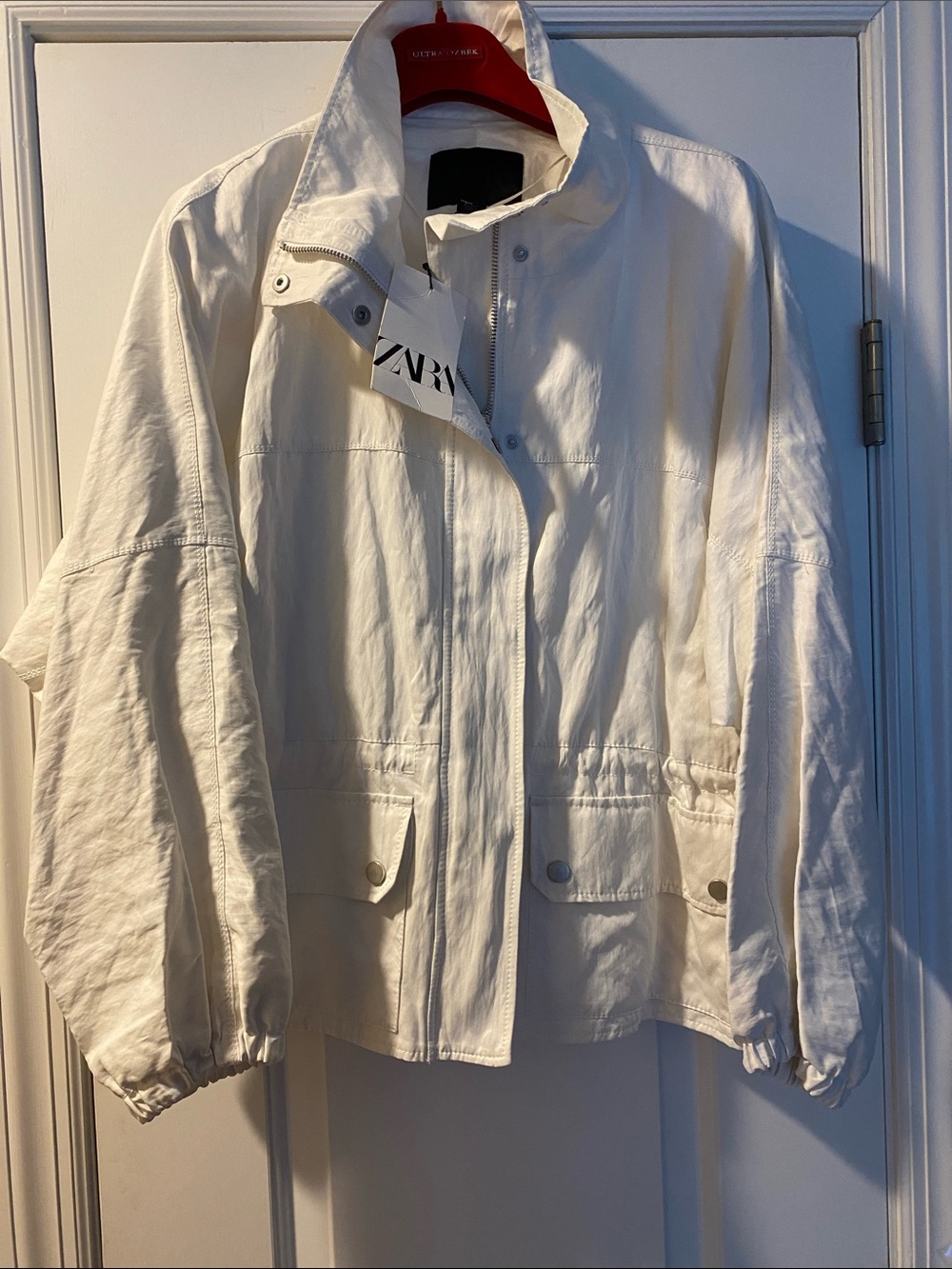 Zara 💯 Cotton White Lined Oversized Jacket Full Zip NWT